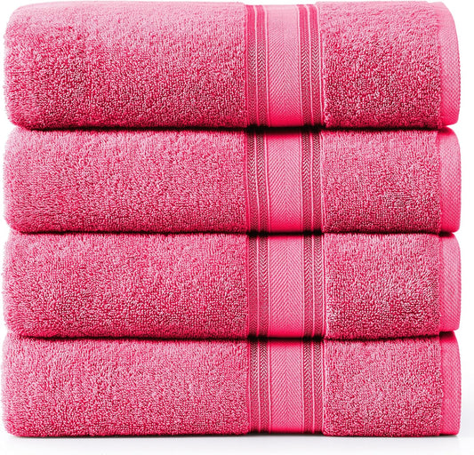 100% Cotton Large Bath Towels Set of 4 - Quick Dry & Soft