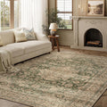 Soft Green Washable 5x7 Vintage Rug - Non-Slip & Stylish