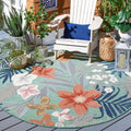SAFAVIEH Cabana 4 ft Round Green/Rust Floral Outdoor Rug - Durable