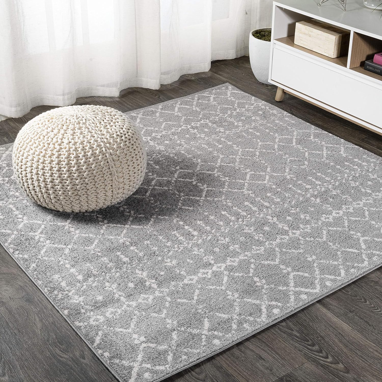Boho Vintage Diamond Gray/Ivory Square Area Rug for Home