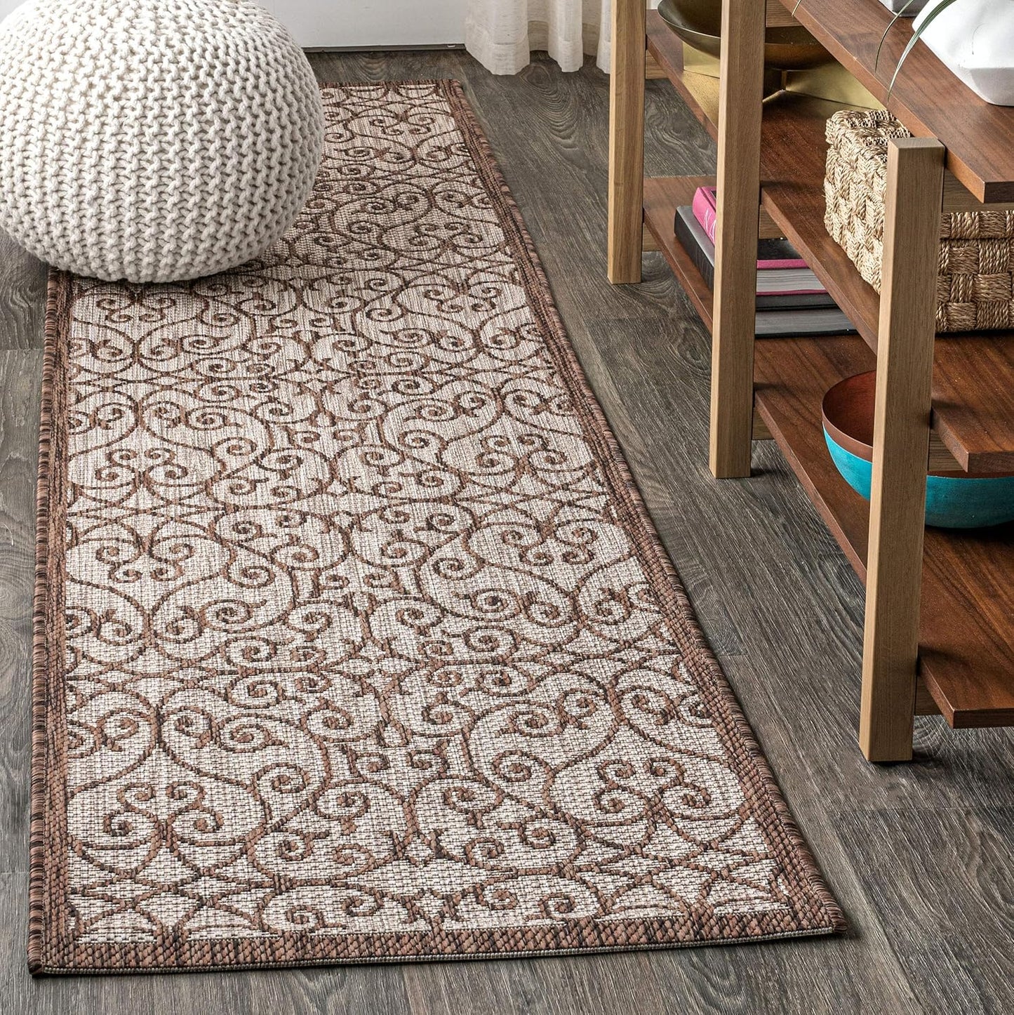 Vintage Filigree Indoor Outdoor Runner Rug for High Traffic Areas