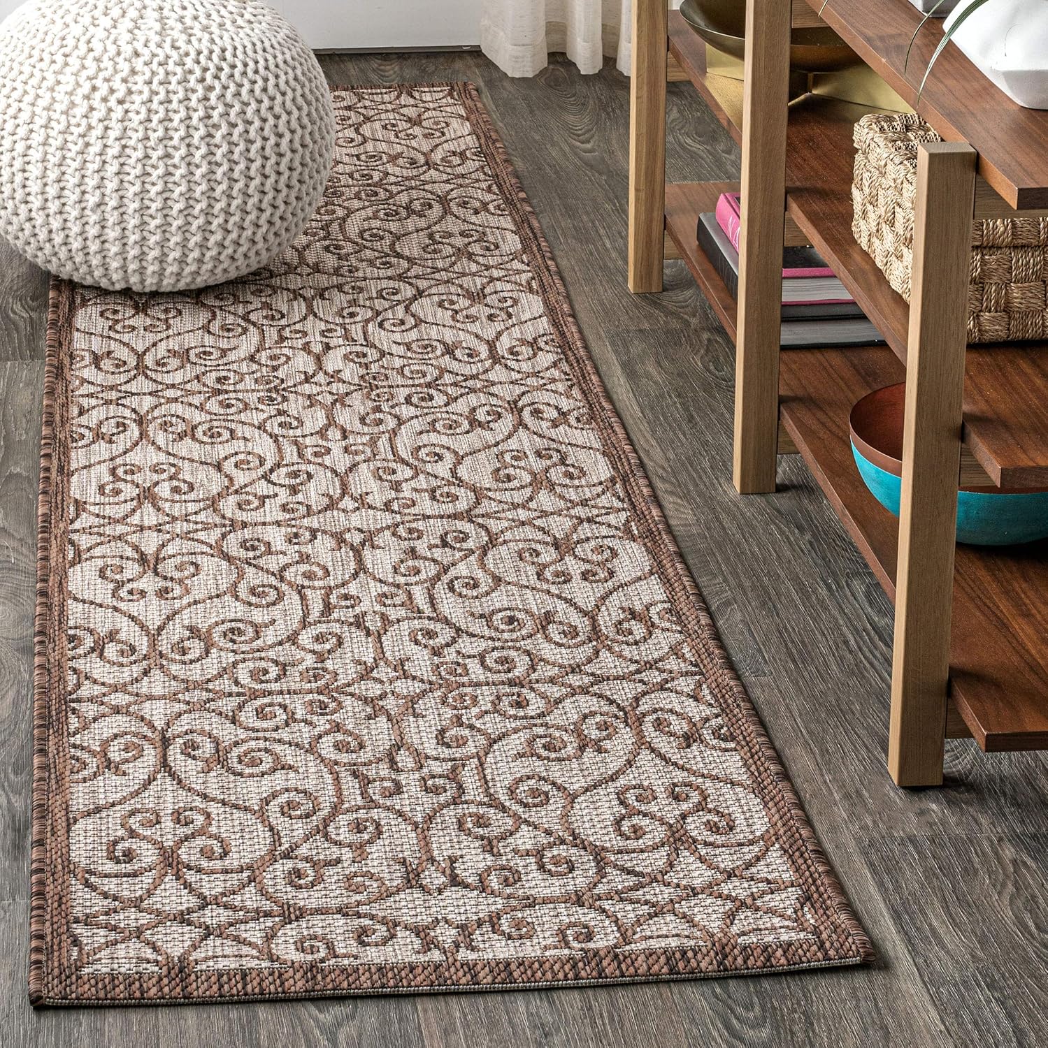 Vintage Filigree Indoor Outdoor Runner Rug for High Traffic Areas