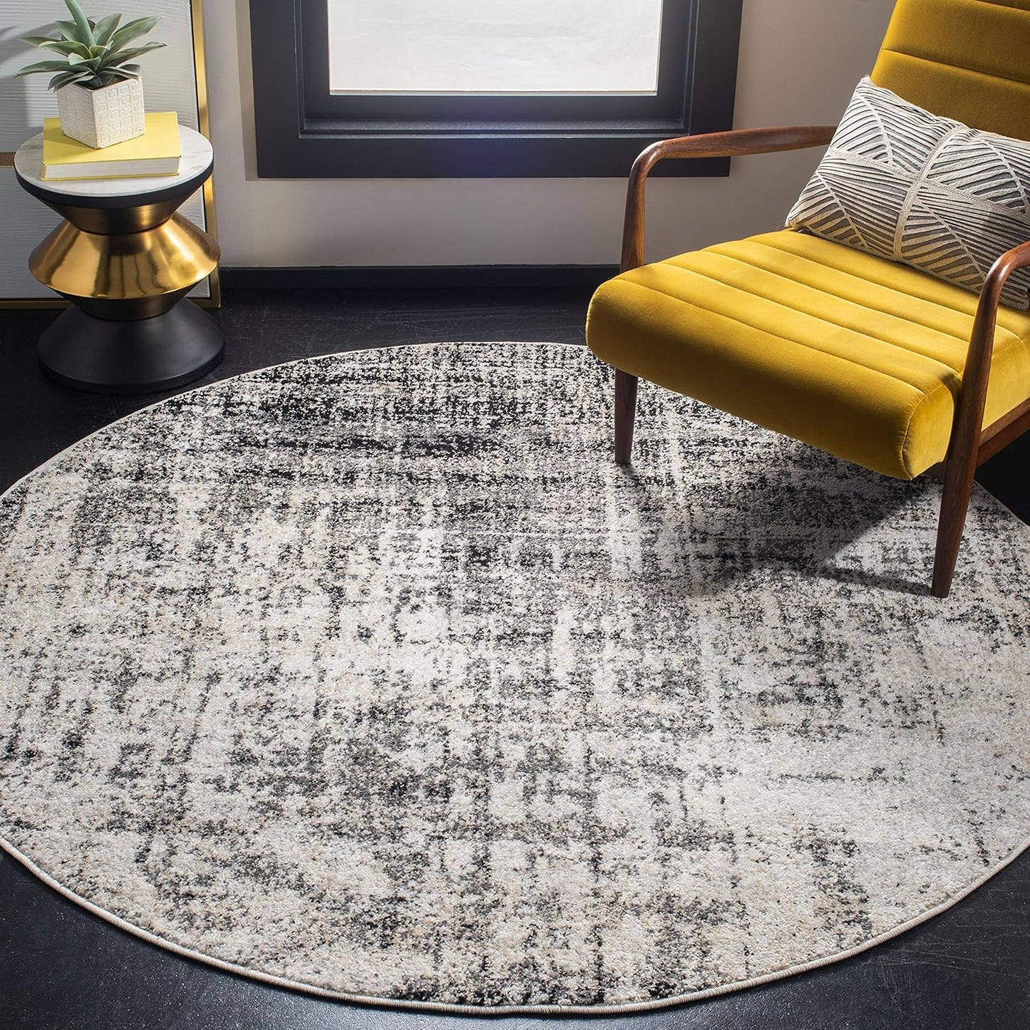 SAFAVIEH Adirondack 8ft Round Silver/Black Modern Area Rug