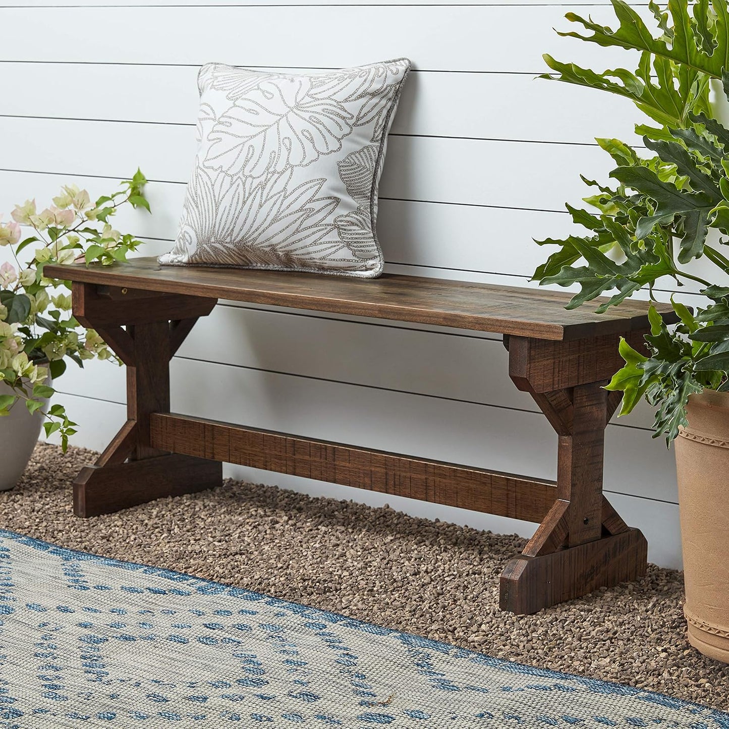 46 Meranti Wood Farmhouse Bench for Indoor and Outdoor Use