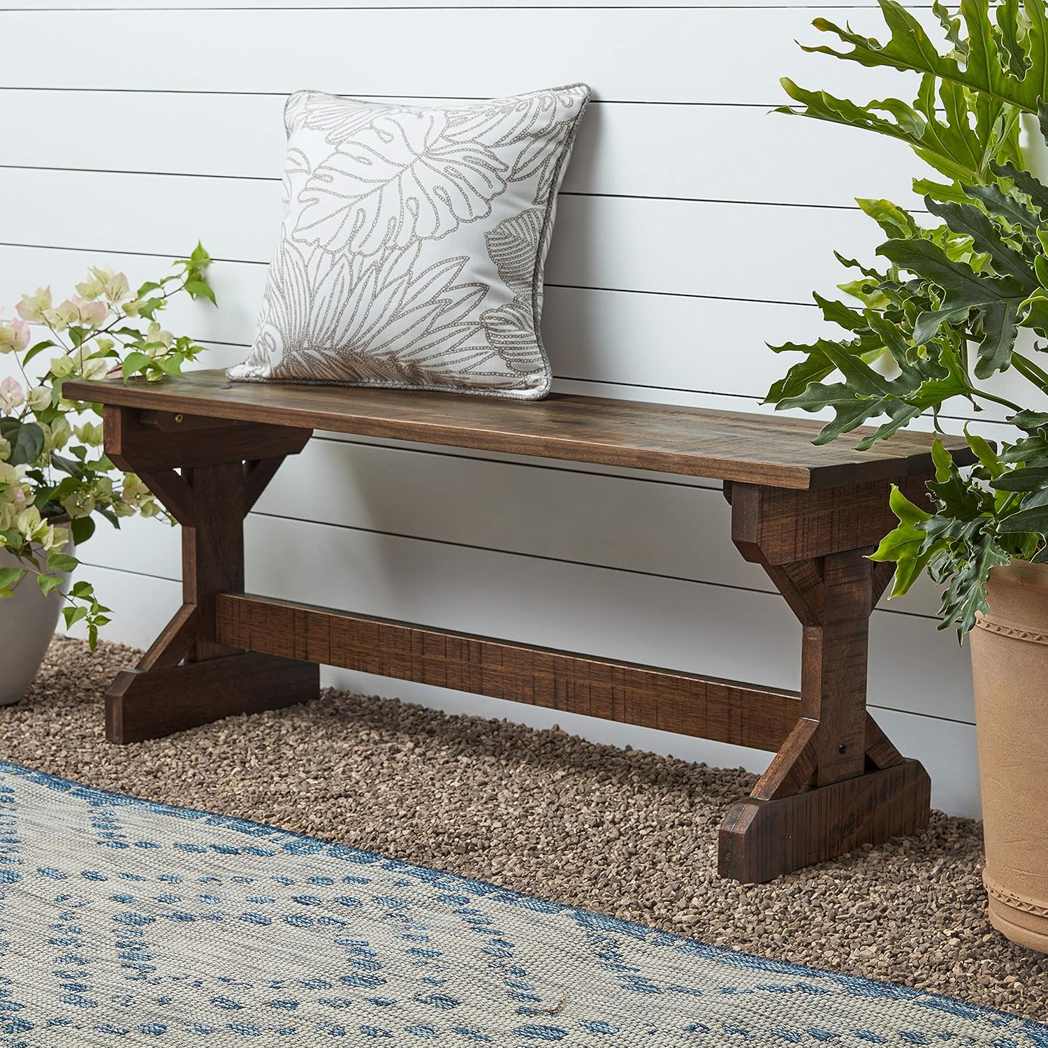 46 Meranti Wood Farmhouse Bench for Indoor and Outdoor Use