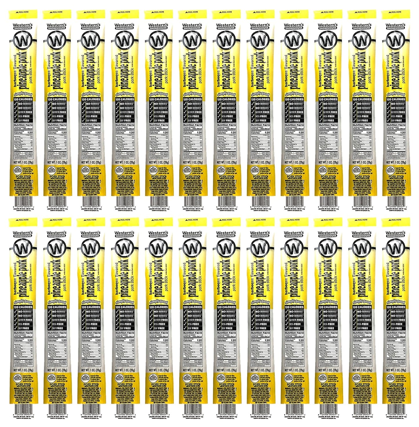 Barbeque & Pineapple Pork Jerky Sticks - 24 Individually Wrapped