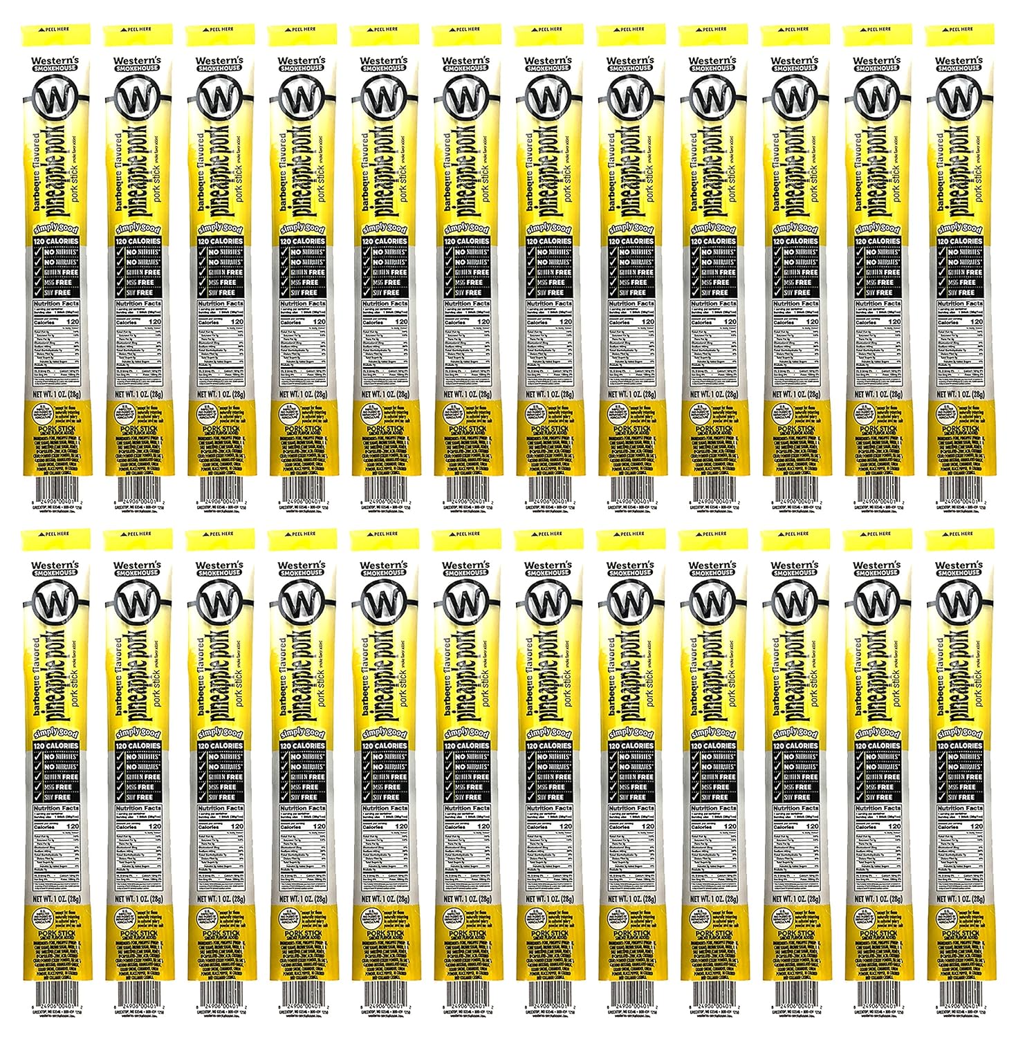 Barbeque & Pineapple Pork Jerky Sticks - 24 Individually Wrapped