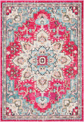 3 ft x 5 ft Fuchsia & Blue Medallion Accent Rug - Durable
