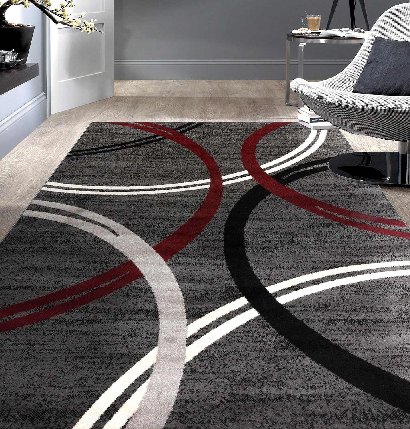 Rugshop Modern Wavy Circles Design Non-Shedding Area Rug