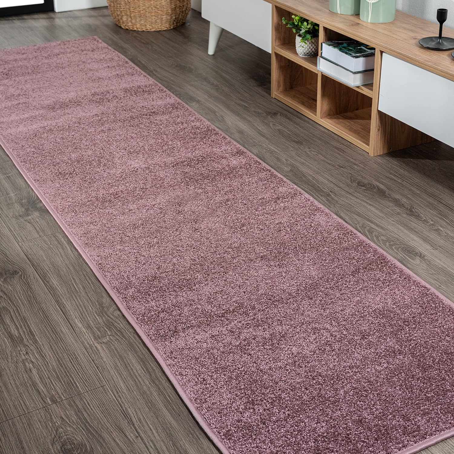 Haze Solid Low-Pile Light Purple Runner Rug for Modern Spaces