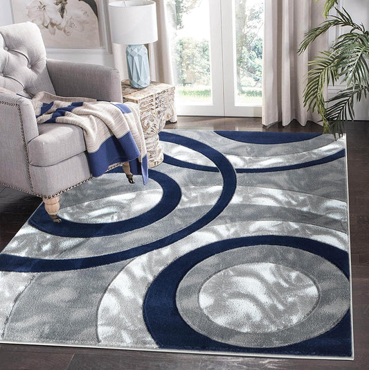 Modern 4x6 Navy Circles Area Rug for Living Room and Bedroom