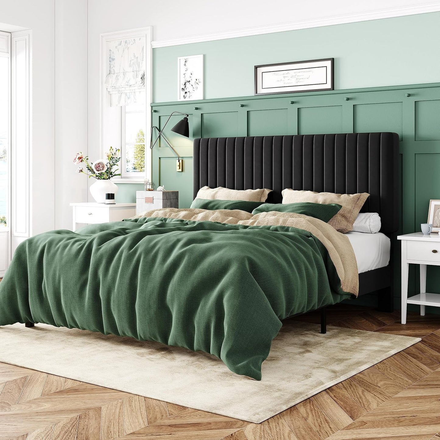 Allewie Full Bed Frame with Velvet Upholstered Design for Comfort