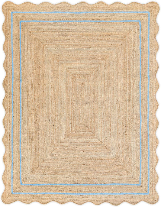 Wave Scalloped Natural Jute Runner Rug for Boho Farmhouse Decor