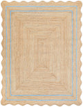 Jute Wave Scalloped Boho Jute Rug Sky Blue (6 ft x 9 ft) - Natural