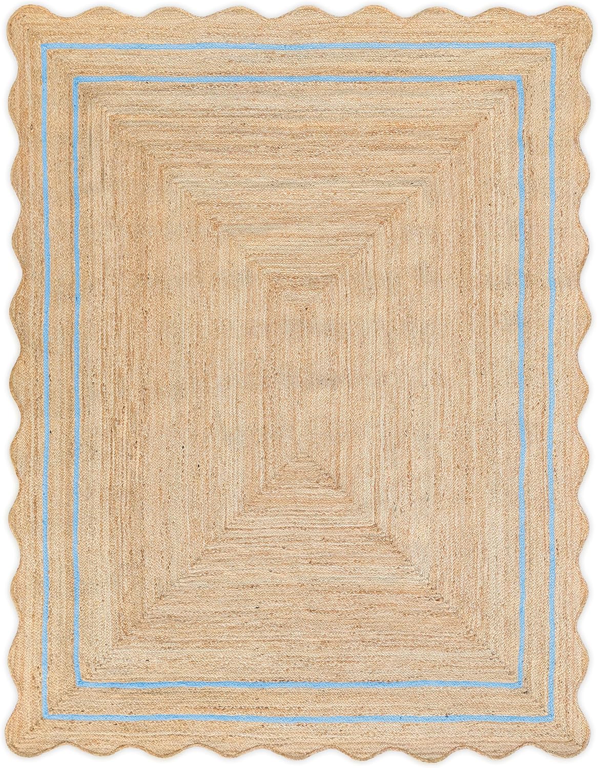 Wave Scalloped Natural Jute Rug for Boho Entryway Decor