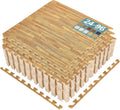 Wood Grain Floor Tiles Foam Mat Interlocking 3/8 in Thick - Cushioned