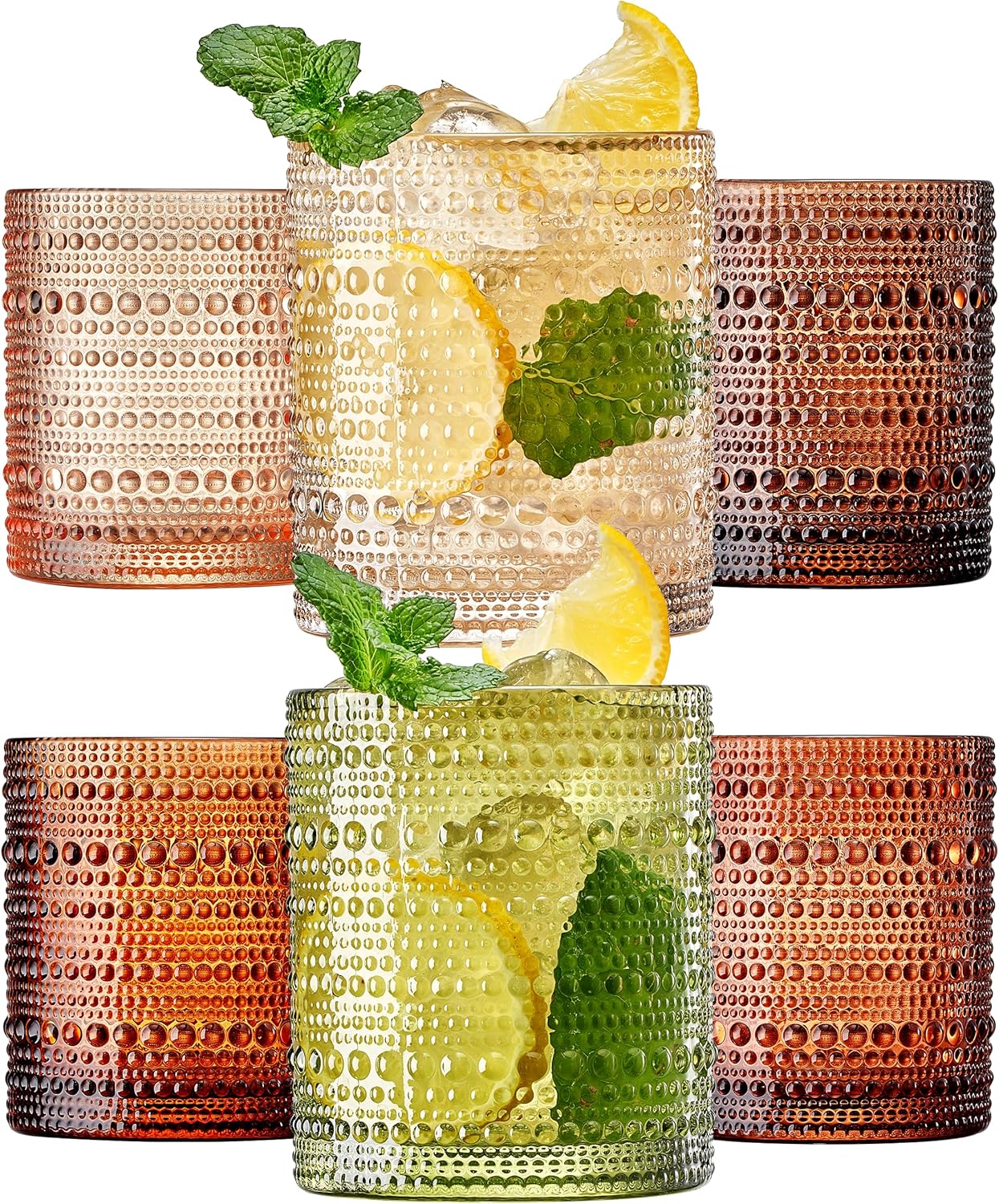 Hobnail Beaded Highball Drinking Tumbler Glasses Set of 6