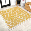 5x5 Moroccan Trellis Indoor Outdoor Rug in Yellow/Cream - Easy Clean