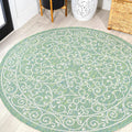 Filigree Indoor Outdoor Round Area Rug 5 Ft Green/Ivory - Durable