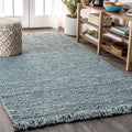 JONATHAN Y Handwoven Jute Fringe Light Blue/Gray Area Rug, 12x15