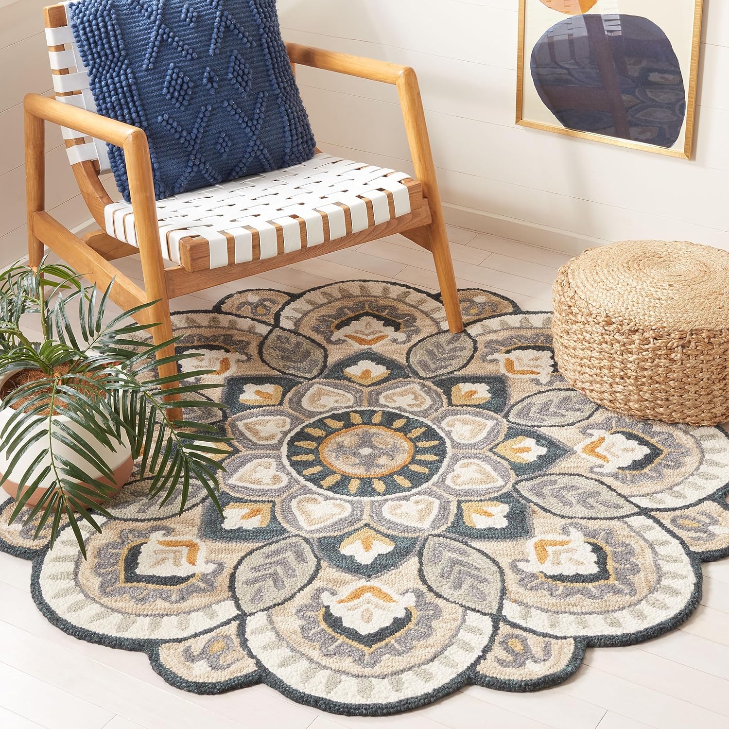 Handmade Wool Area Rug - 6ft Round Flower Design for Any Room