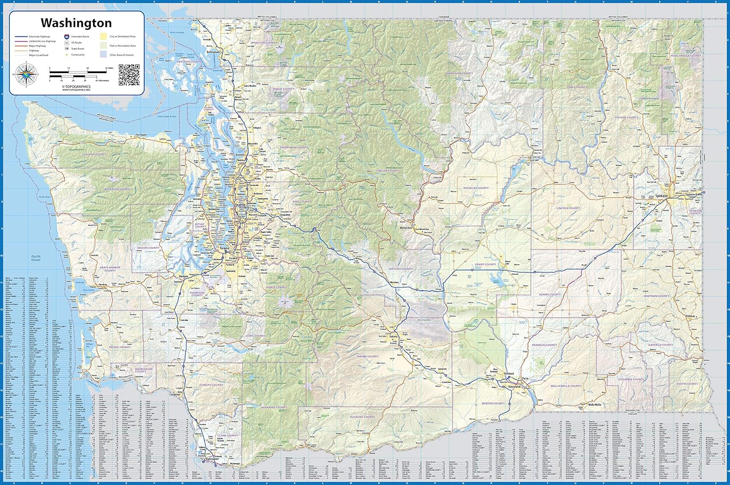 Topographics Washington State Laminated Wall Map for Easy Navigation