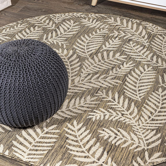 JONATHAN Y Palm Frond Indoor Outdoor Round Area Rug for Patio