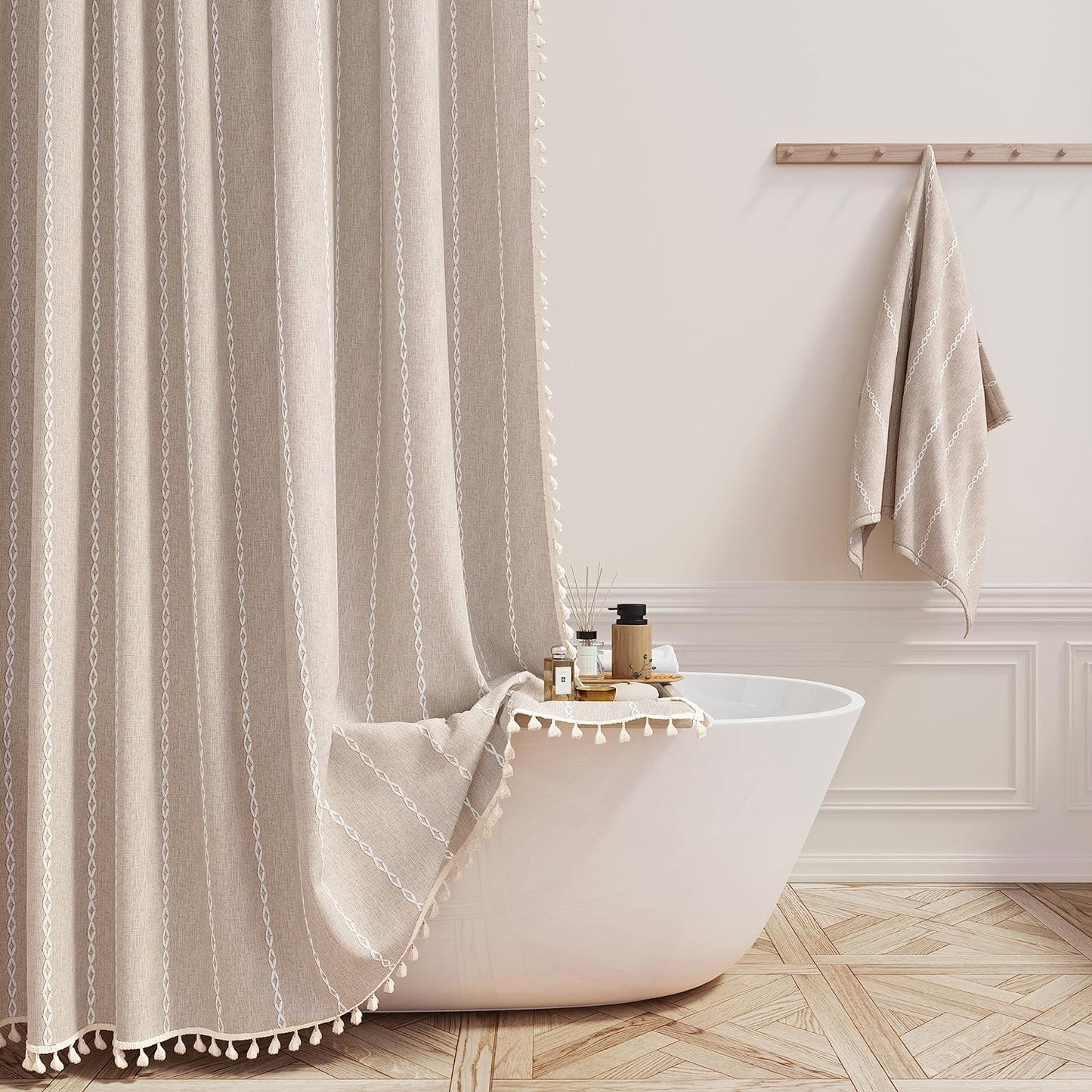 Boho Chic Extra Long Shower Curtain - 72x84 with Tassels