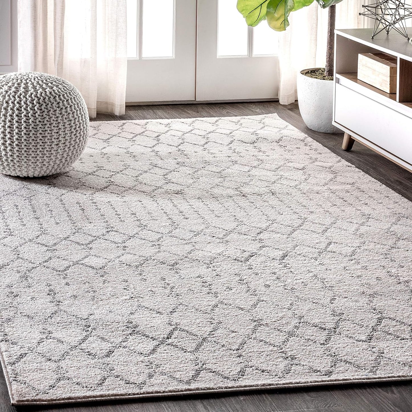 Boho Vintage Diamond Cream/Gray Indoor Area Rug 4X6 ft for Home