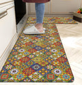 Boho Kitchen Rugs Set 2 Memory Foam Anti-Fatigue Runner - Colorful