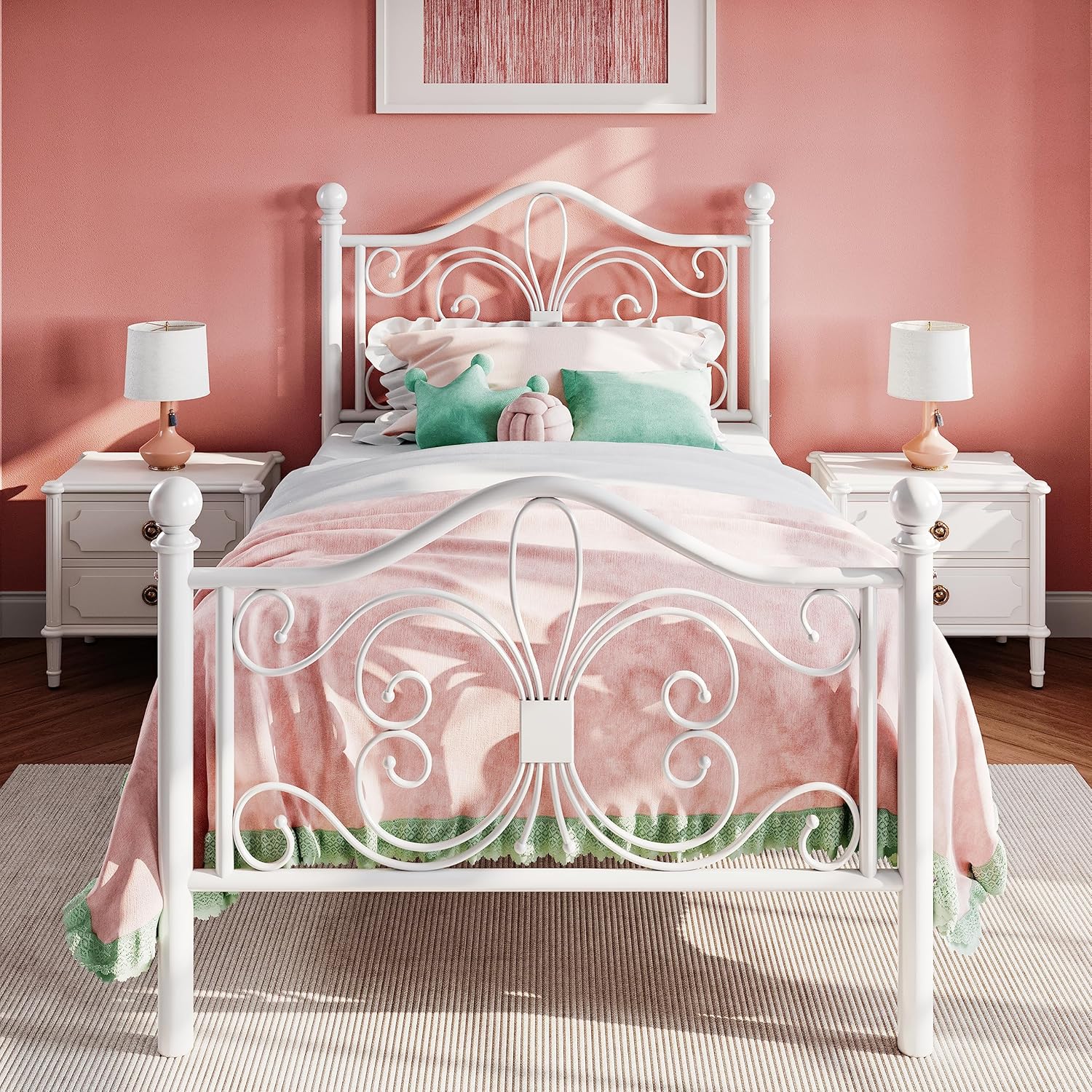 Elegant Twin Size Bed Frame with Butterfly Design for Kids