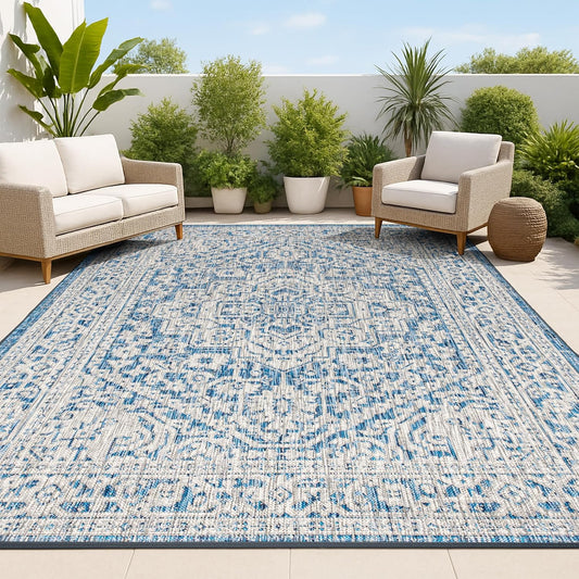 JONATHAN Y Medallion Weave Indoor Outdoor Area Rug 8X10 Navy/Gray