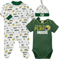 Gerber NFL Baby Boys 3-Piece Bodysuit, Footie & Cap Set - Team