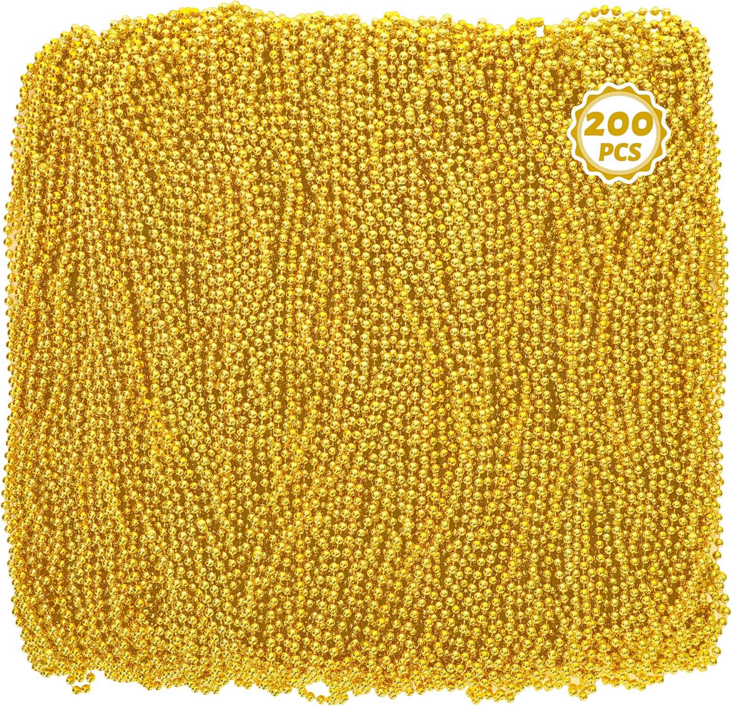 200PCS Gold Bead Necklaces for Mardi Gras and Party Fun