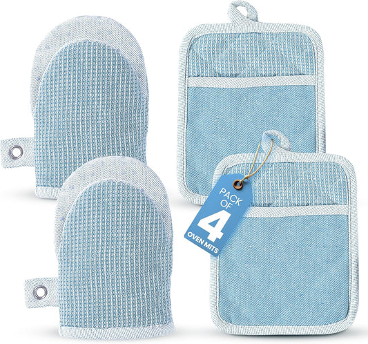 Casa Platino 4Pc BBQ Gloves Set, Heat Resistant Up to 500F