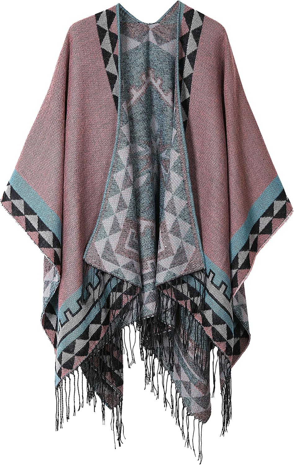 Urban CoCo Women's Printed Tassel Open Front Poncho Cape Wrap