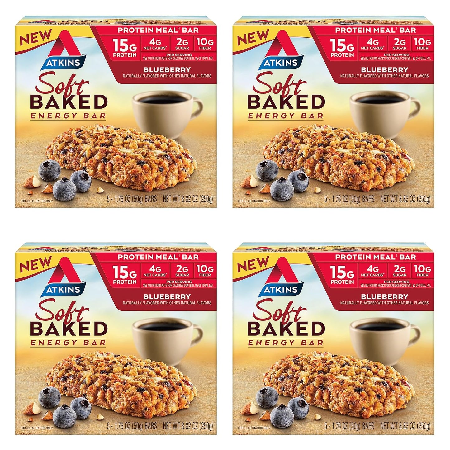Atkins Blueberry Energy Bars - 15g Protein, Low Sugar, High Fiber