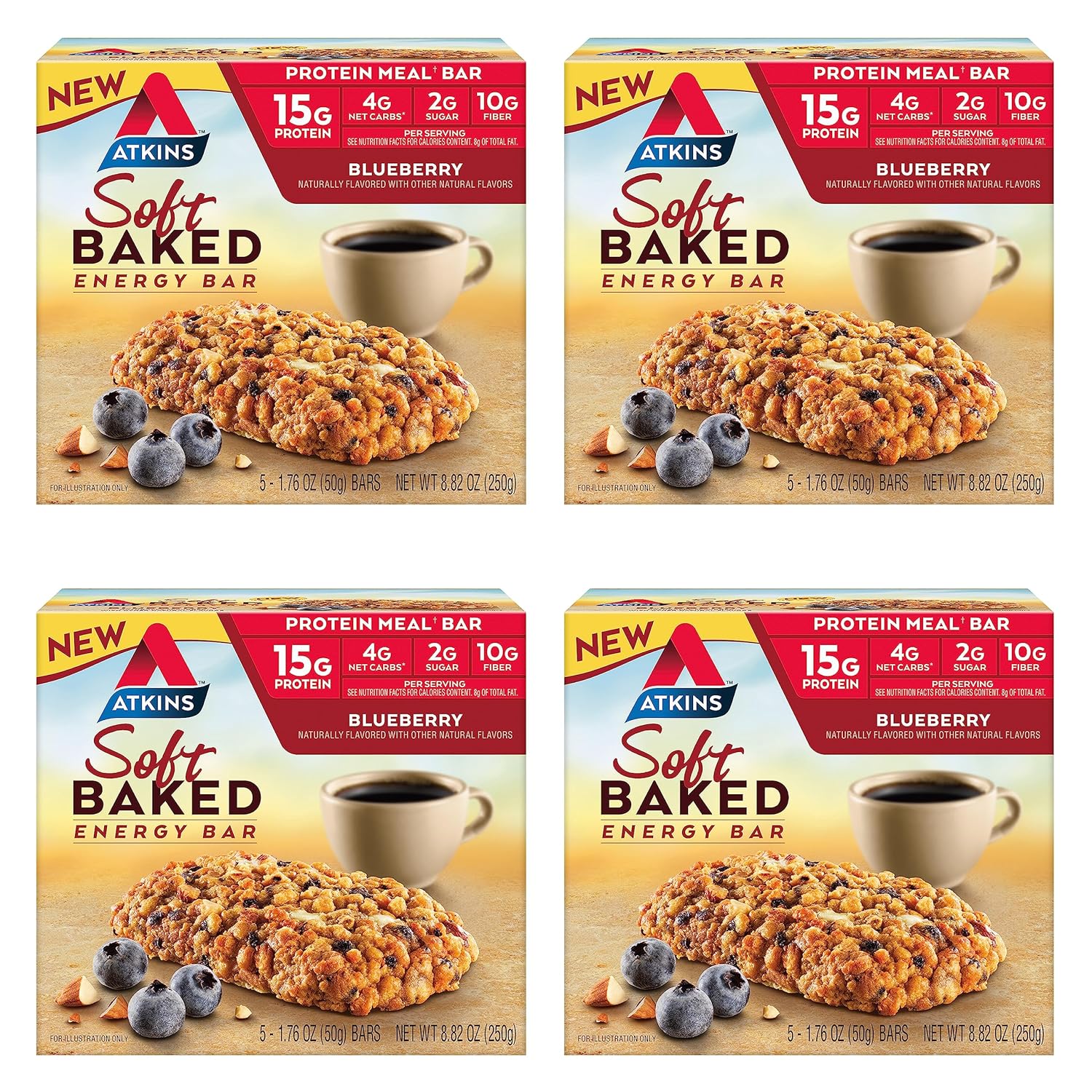 Atkins Blueberry Energy Bars - 15g Protein, Low Sugar, High Fiber