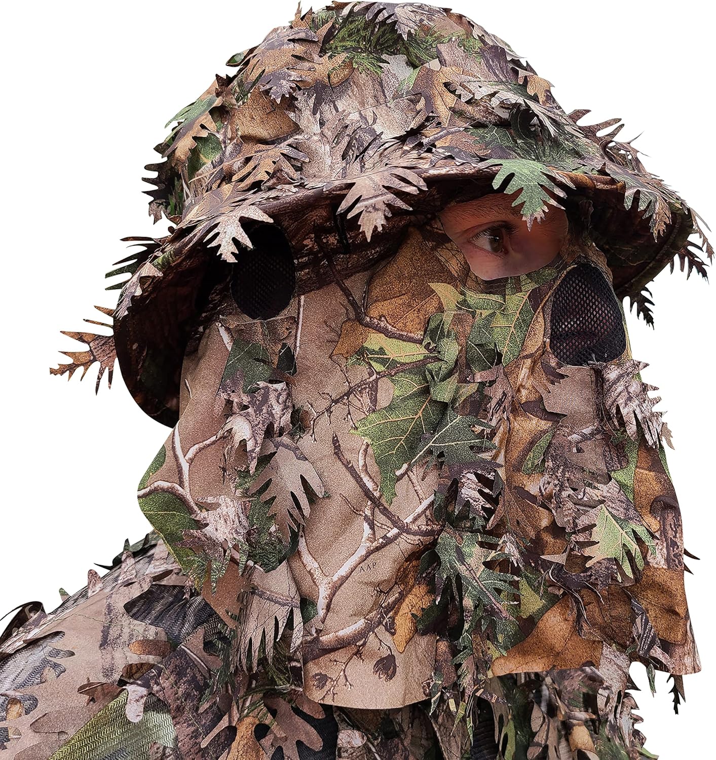QuikCamo 3D Leafy Camo Face Mask Bucket Hat for Hunting