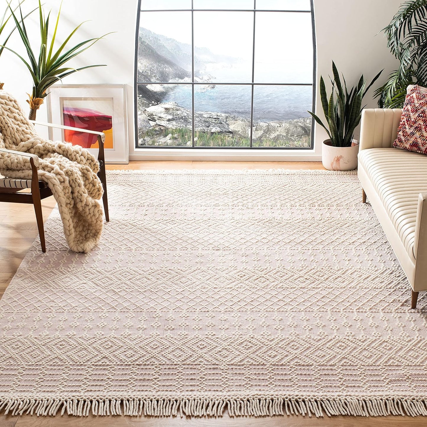 Handmade Moroccan Boho Wool Fringe Accent Rug for Any Space
