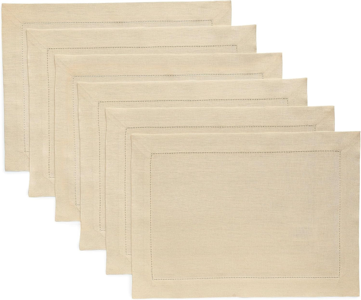 Pure Linen Hemstitch Placemats Set of 6 for Stylish Dining