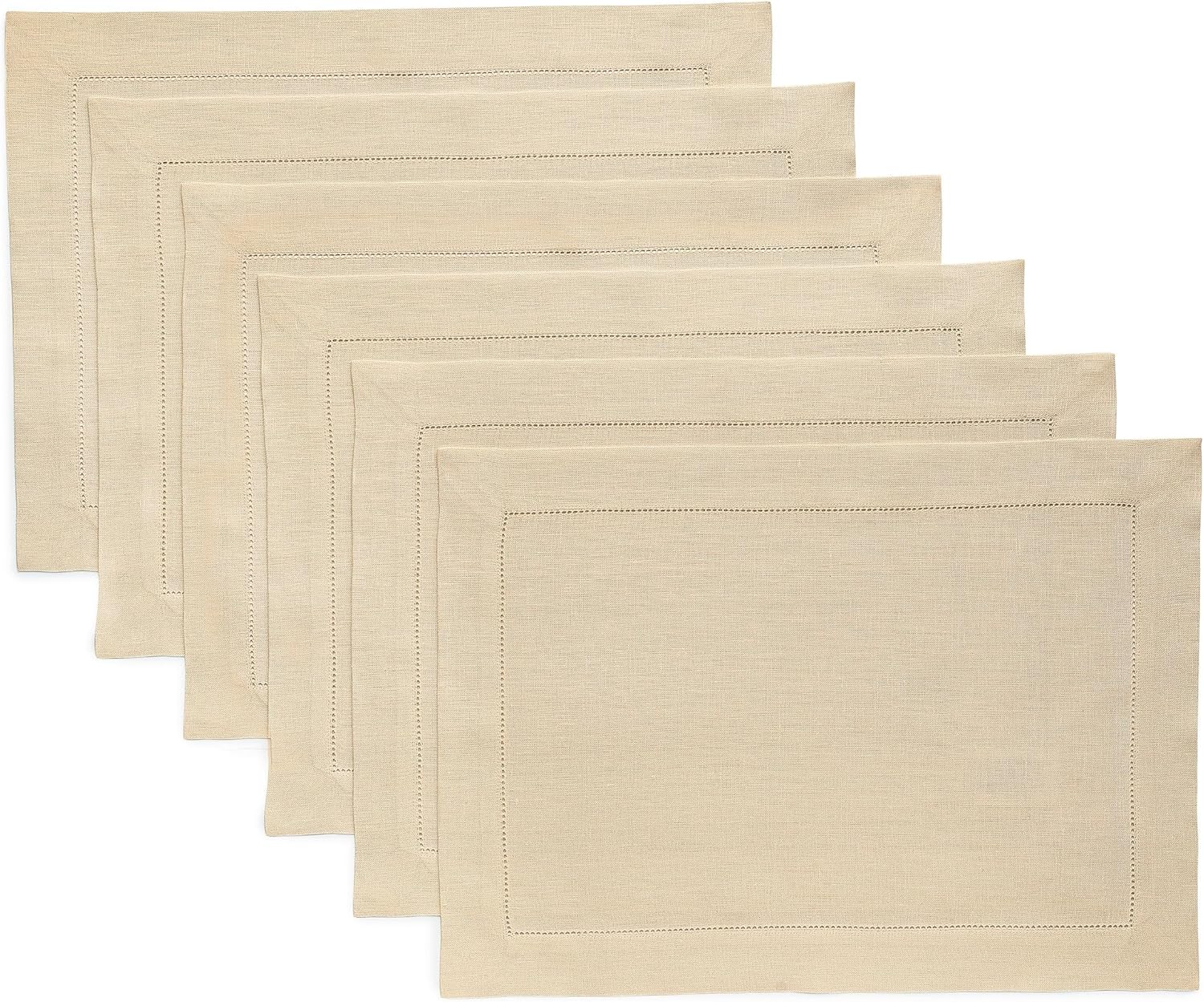 Pure Linen Hemstitch Placemats Set of 6 for Stylish Dining
