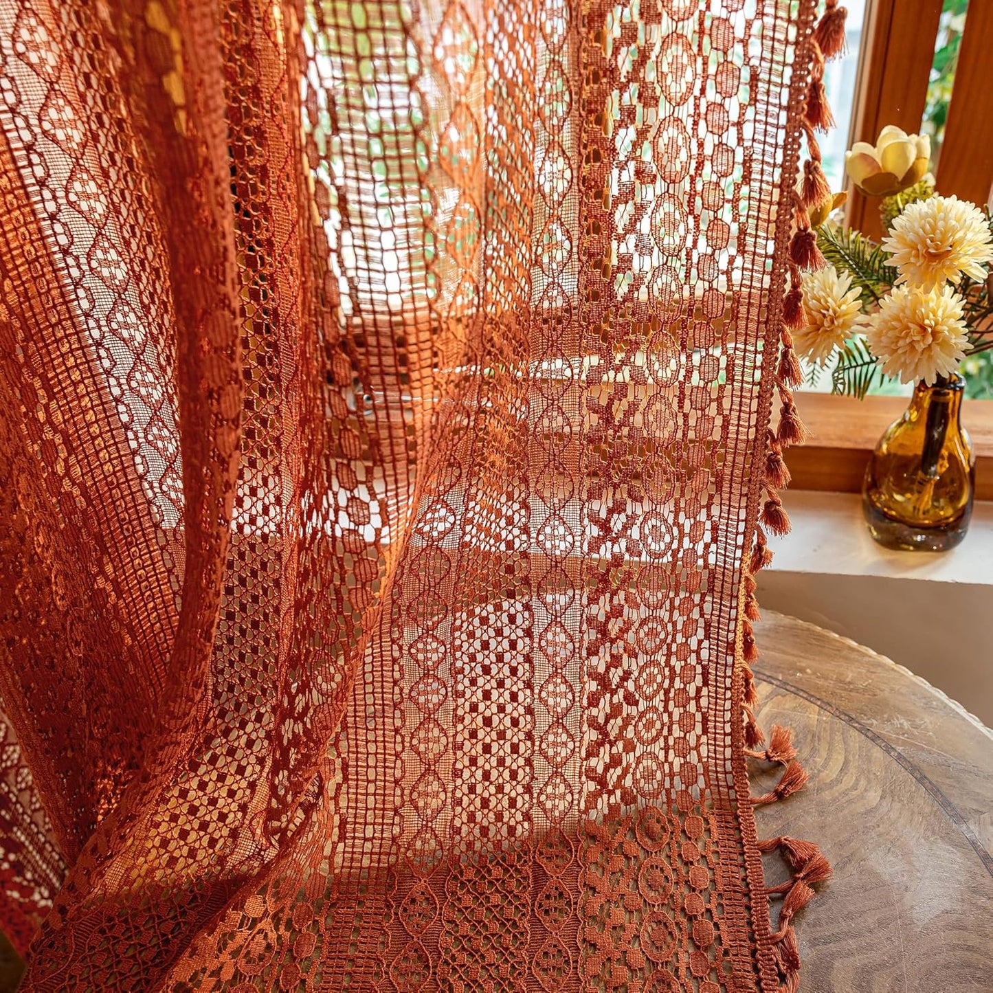 Burnt Orange Sheer Curtains 72 Inch Length for Cozy Spaces