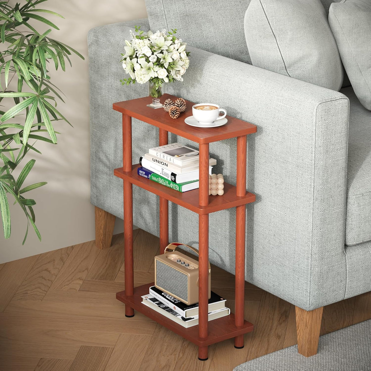 Apicizon 3 Tier End Table for Small Spaces with Storage Shelf