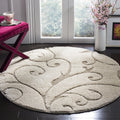 Florida Shag 8 ft Round Area Rug - Plush Cream & Beige Scroll Design