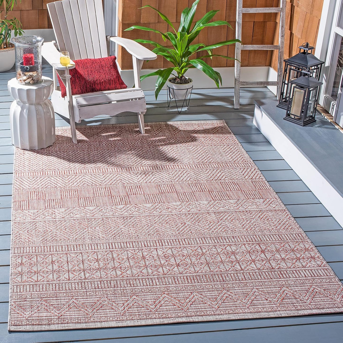 SAFAVIEH Courtyard Collection 9ft x 12ft Beige/Rust Area Rug