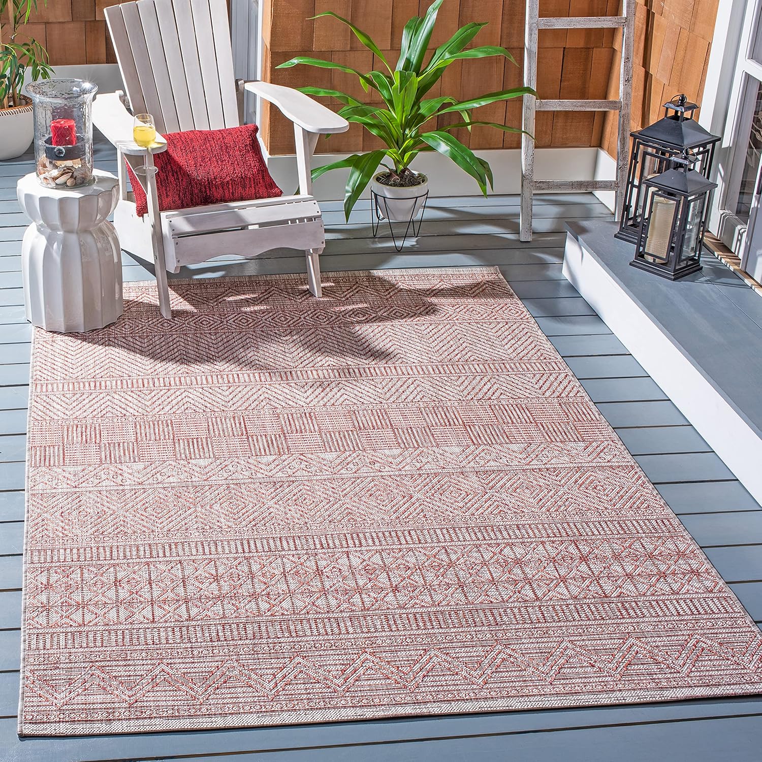 SAFAVIEH Courtyard Collection 9ft x 12ft Beige/Rust Area Rug