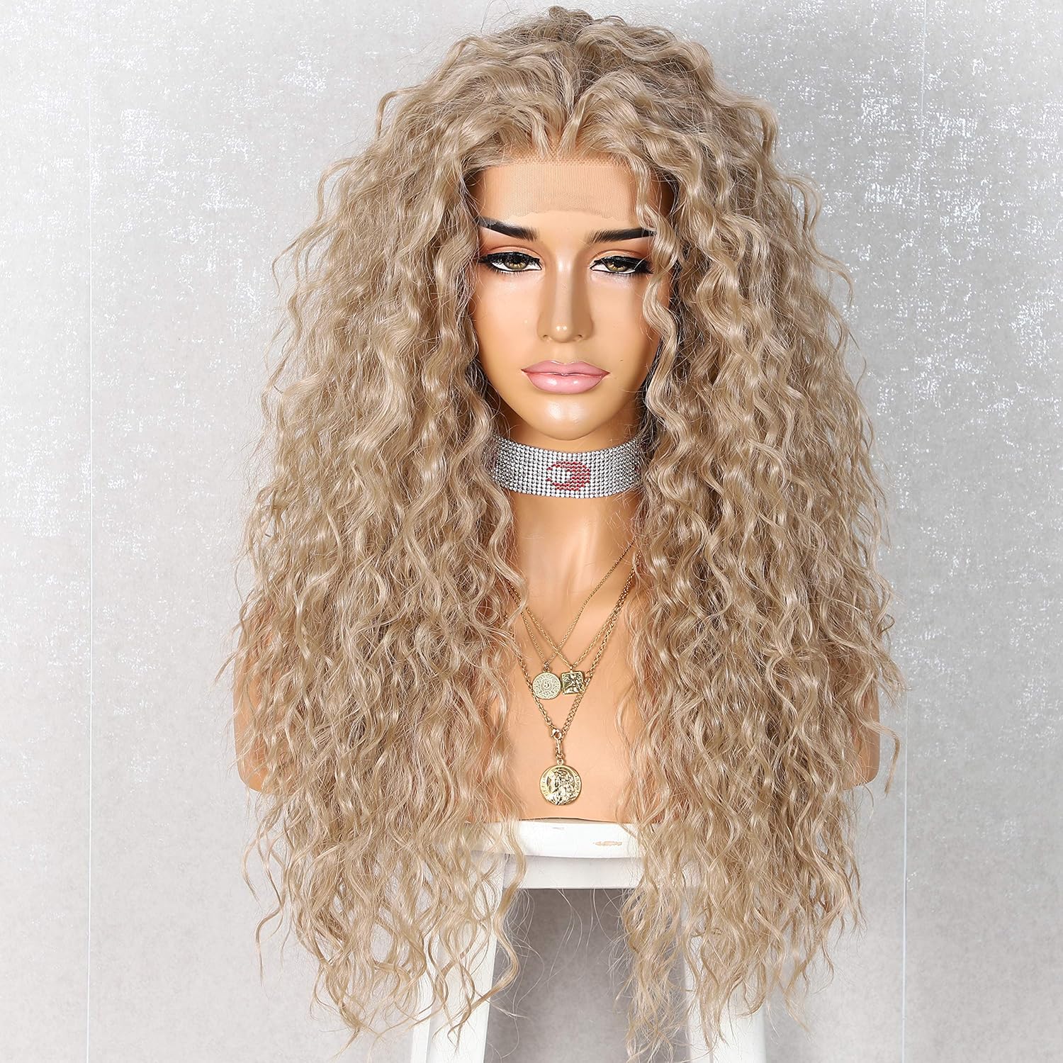 Curly Synthetic Lace Front Wigs for Black Women - 26in Ash Blonde