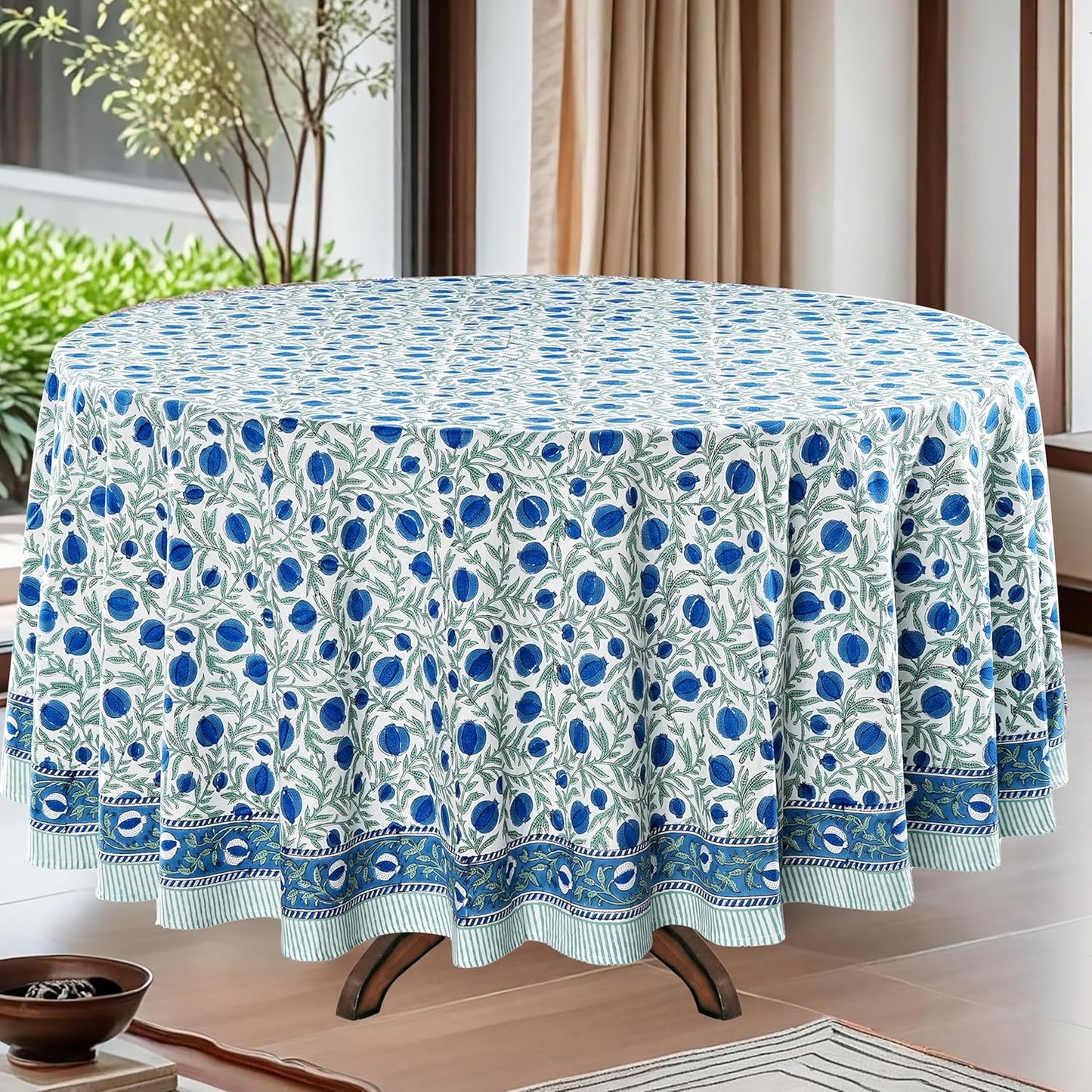 Ridhi Round Tablecloth - Hand Block Print 100% Cotton 60 Inch