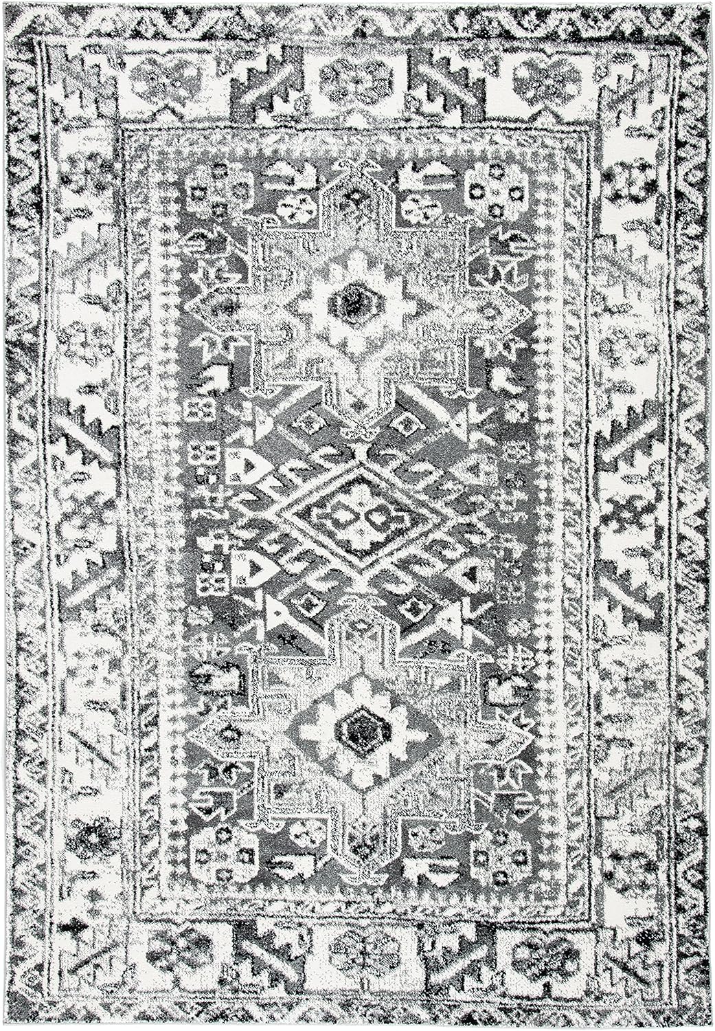 Vintage Hamadan Collection Accent Rug - Stylish Grey & Ivory